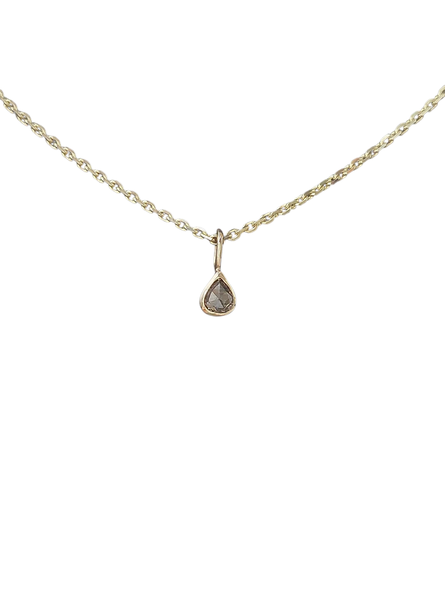 14kt gouden hanger met een druppelvormige roosgeslepen diamant 