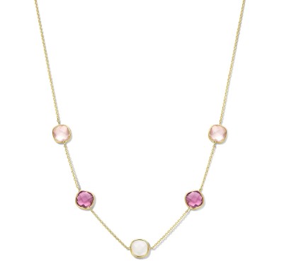 14kt Gouden collier met Quartz pink en wit