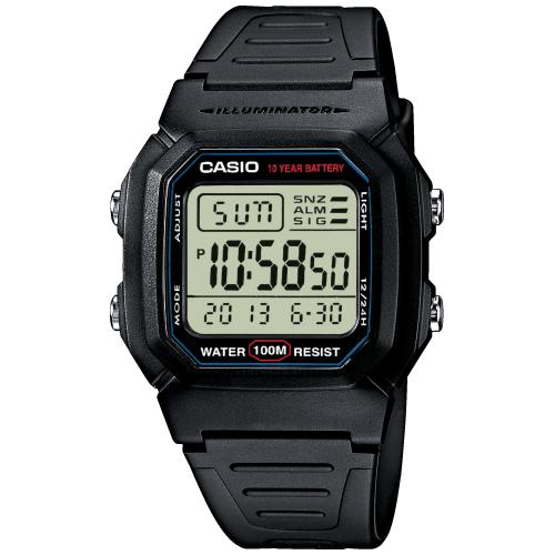 Casio horloge met kunststof band, vierkant digitaal 100m