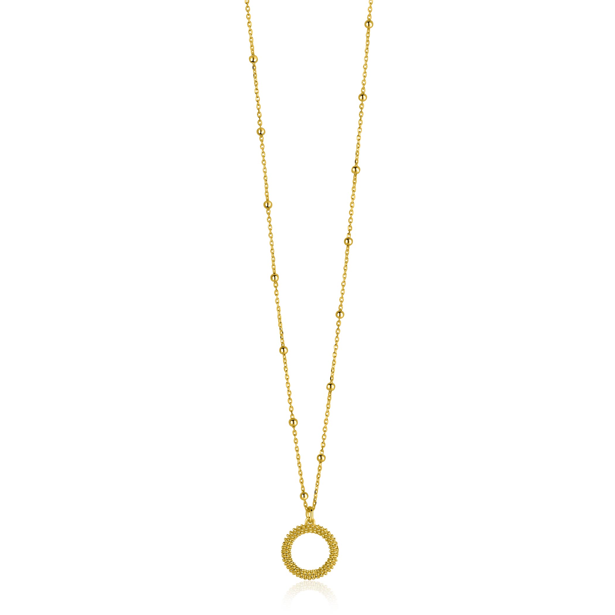 Zinzi zilver verguld collier met een ronde bewerkte hanger
