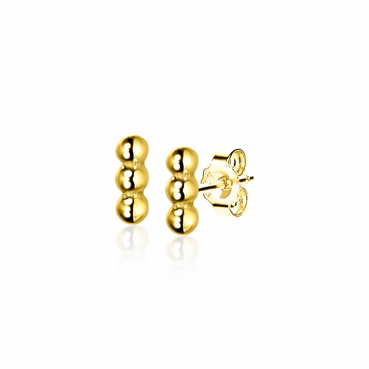 ZINZI zilveren 14K geelvergulde gladde oorknoppen 6mm met trendy drie bolletjes in een rij. De bolletjes zijn 2mm groot. De oorsieraden zijn vervaardigd van eerste gehalte zilver (925) en voorzien van 14K geelvergulding.