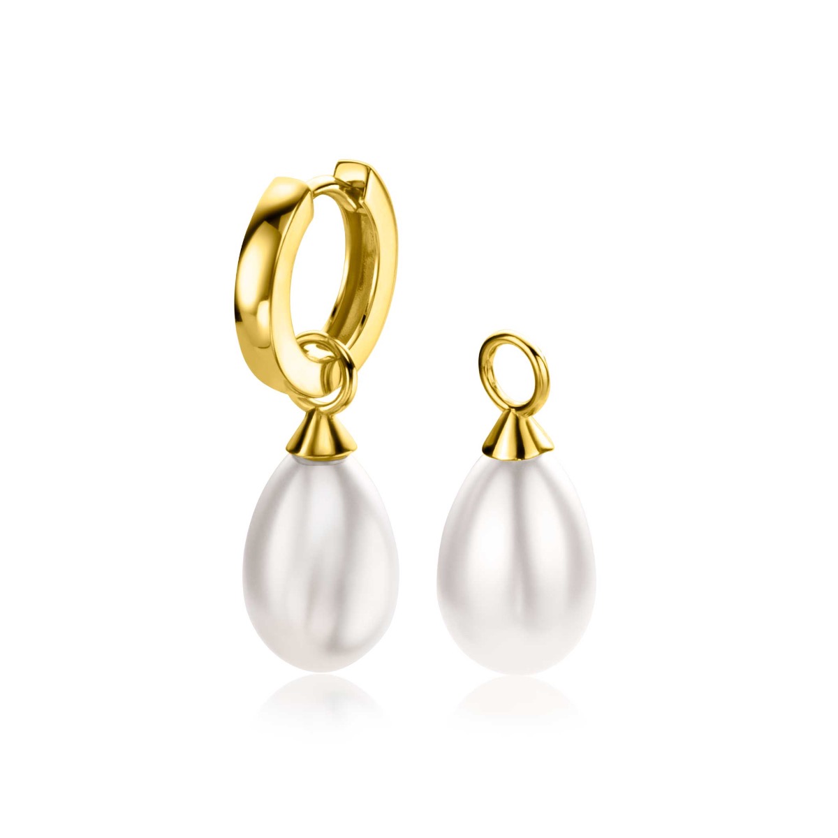 ZINZI gold plated zilveren oorbedels met witte peervormige parel. De parel is 15x10mm groot. De oorbedel is verkrijgbaar in verschillende leuke en opvallende kleuren. Hang ze sierlijk aan je zilveren Zinzi oorringen. De oorringen zijn niet bij de prijs inbegrepen. Vervaardigd van eerste gehalte zilver (925) en met extra 14K geel vergulding.