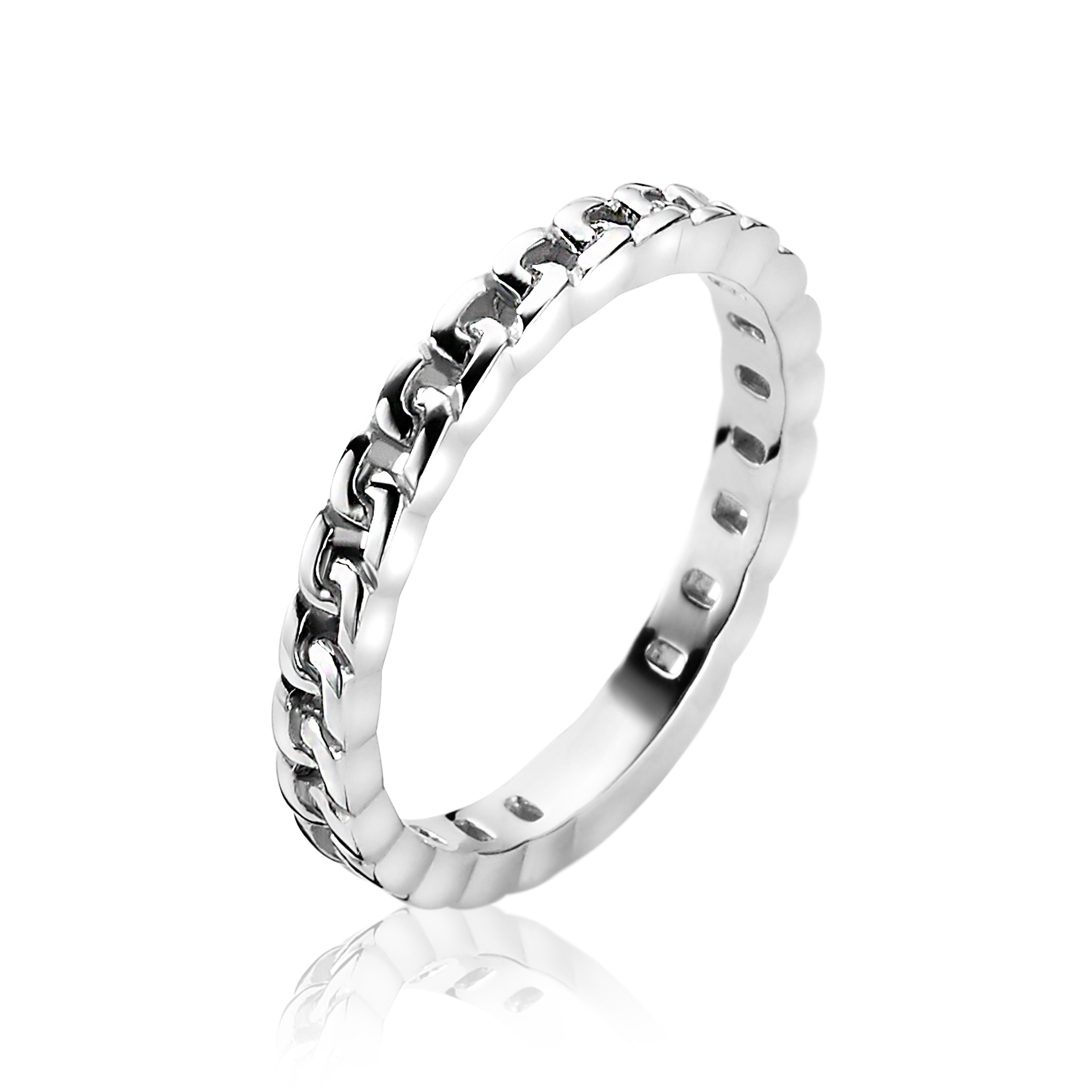ZINZI zilveren gladde aanschuifring met rondom de trendy gourmet schakel. Gemakkelijk te combineren met andere zilveren Zinzi aanschuifringen. Mix & match! De ring is vervaardigd van eerste gehalte zilver (925) en met extra rodiumlaag voor mooie glans.