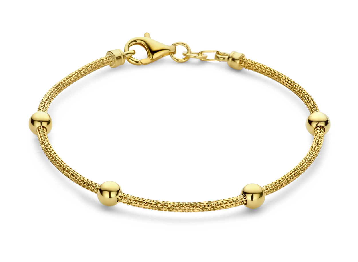 zilveren RdL armband, verguld vossestaart+bollen 18cm