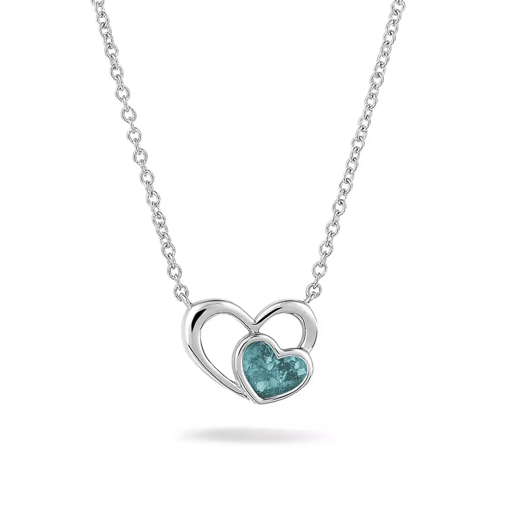 See You Gedenksieraden - Zilveren collier met vast hanger, dubbel hart, as-sieraad, 42/45cm - 602-S