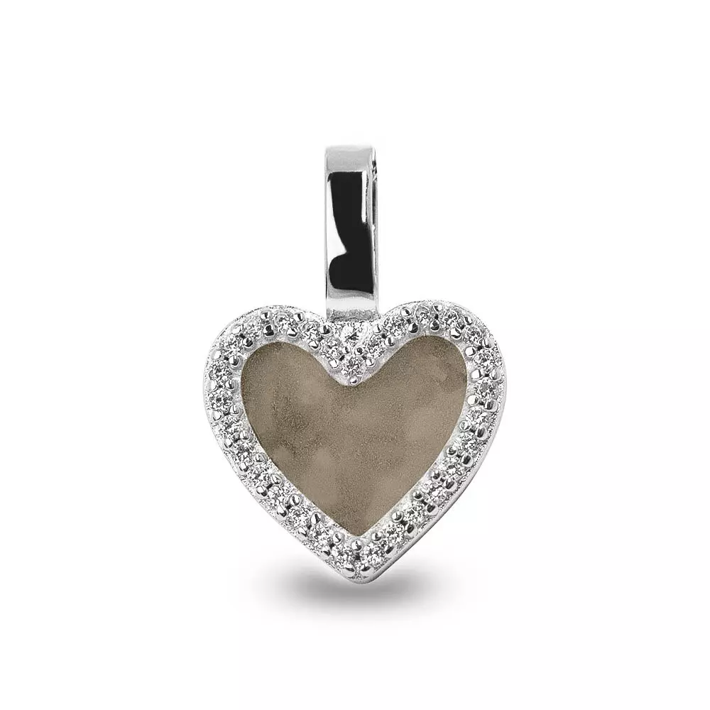 See You Gedenksieraden - Zilveren hart hanger bezet met zirconia's, as-sieraad, 18x12mm - 139-S