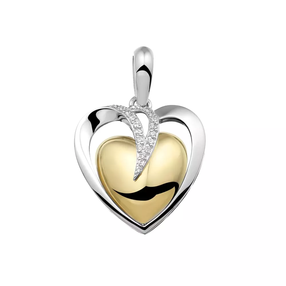 See You Gedenksieraden - Zilveren hart hanger deels verguld, bezet met zirconia's, as-sieraad, 30x20mm  - 110-SB