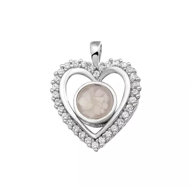 See You Gedenksieraden - Zilveren hart hanger bezet met zirconia's, as-sieraad, 23.5x19mm - 124-SVO