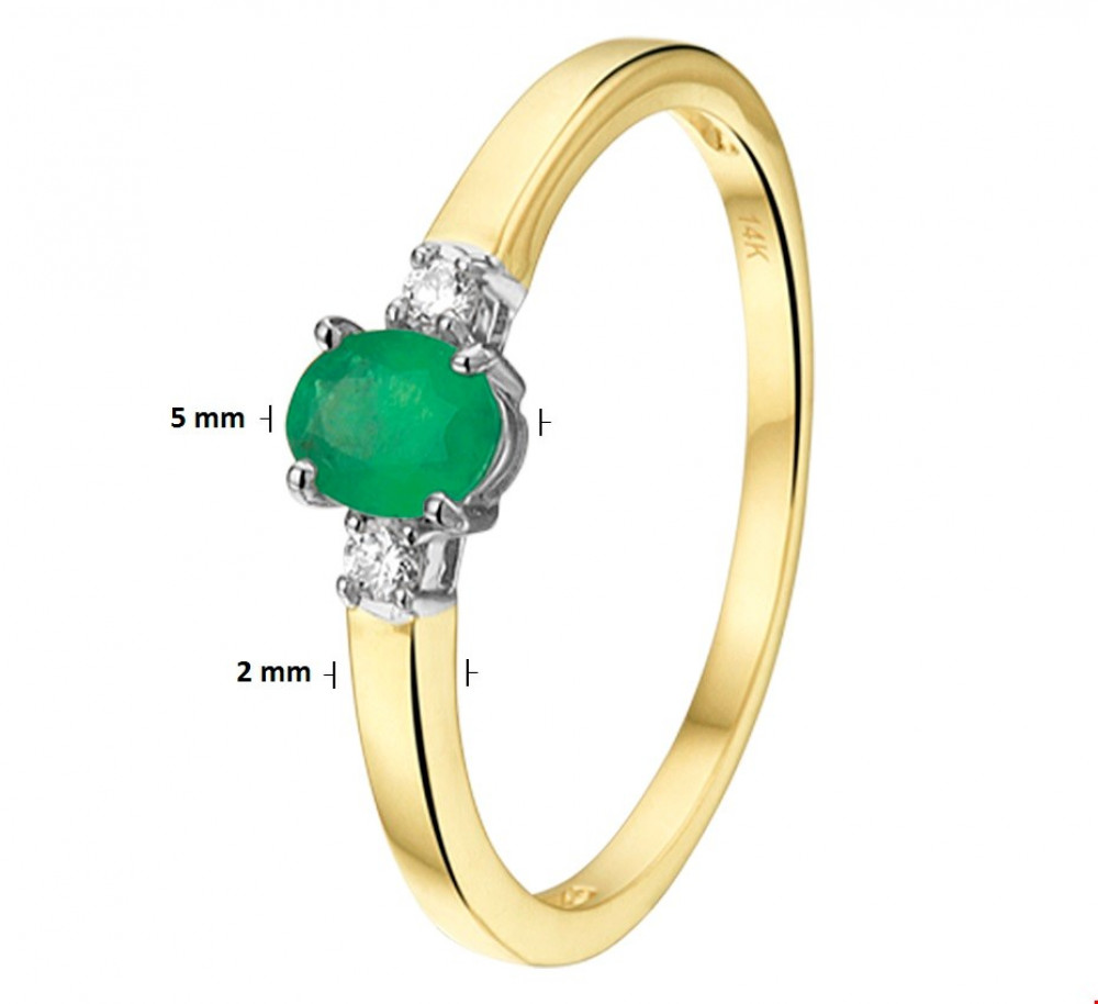 Ring met diamanten en smaragd in maat 55 (17,5)