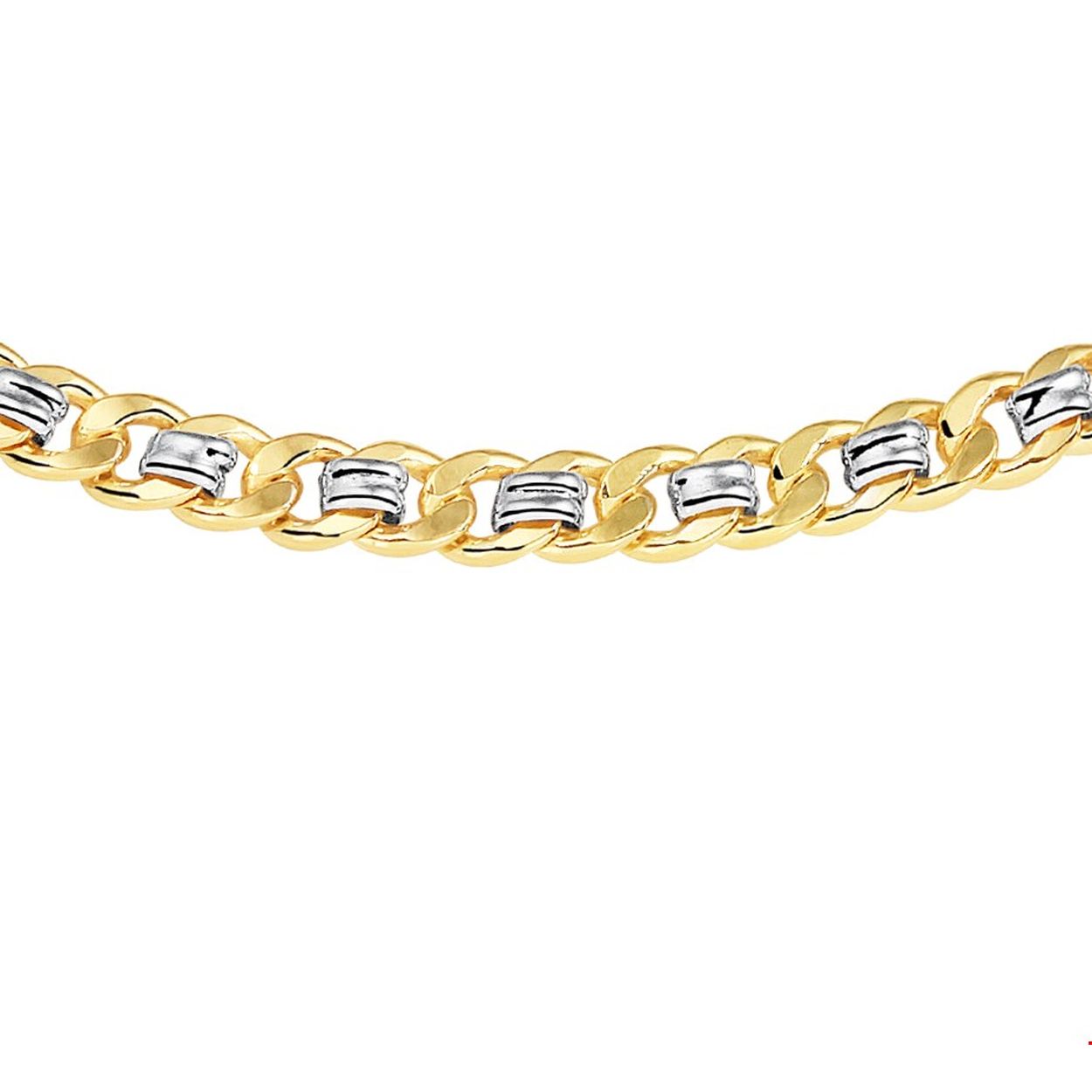 ZilGold 14 karaat goud met daarin een kern van 925 zilver. Bicolor wit- en geelgouden collier met gourmette schakel. 50 cm lang. Schakelbreedte is 6,2 mm. Met Karabijnhaak sluiting.