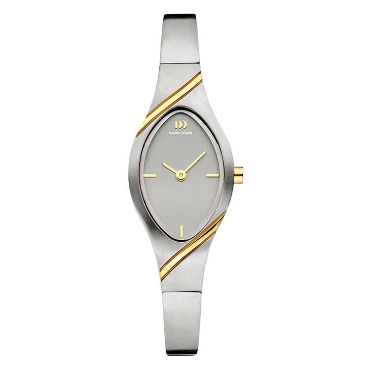 Rosanna two-tone - De Danish Design IV66Q1281 is een elegant dameshorloge met een ovale titanium kast en horlogeband met een stijlvolle two-tone afwerking. Het slanke ontwerp heeft een rustige uitstraling en een tijdloze charme.