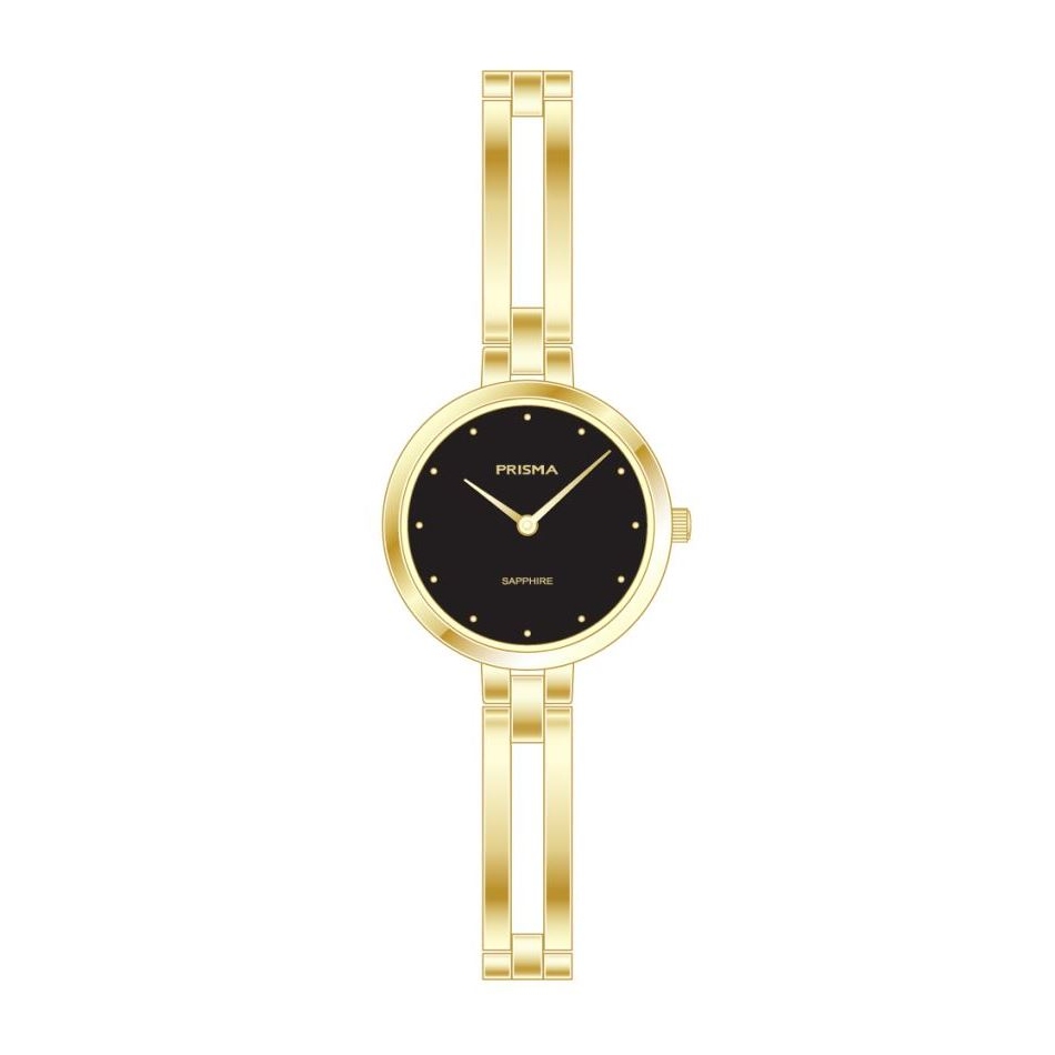 Prisma horloge 1309 dames titanium saffierglas 5 ATM 

Algemeen
Geslacht: dames
Model: P1309

Voordelen
- band titanium goudkleurig 
- wijzerplaat zwart met goudkleurige puntjes
- geschikt voor mensen met een allergie
- draagcomfort door licht gewicht
- glas is zeer krasvast
- compacte sluiting met extra draagcomfort
- rond design
- quartz
- maat kast 25.6mm (breedte) 6mm (dikte)


