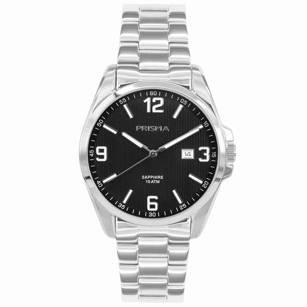 Prisma Horloge P1146 Heren ShockProof Solid Edelstaal  

Voordelen
- band edelstaal zilver
- wijzerplaat zwart met zilvere cijfers (arabisch)
- boven gem. waterdicht: zwemmen/duiken
- glas is zeer krasvast
- ook voor brede pols (max. 231 mm)- datum
- duidelijke tijdsweergave
- quartz
- maat kast 40mm (breedte) 9mm (dikte)

Met de Pattern Solid brengt Prisma opnieuw een kwaliteitshorloge op de markt. Dankzij de schuifbare sluiting zal de horlogeband niet losbreken bij hoge spanning. Ook is het horloge voorzien van krasvrij saffierglas en gemaakt van solid edelstaal. Naast de kroonbeschermer is ook het uurwerk schokbestendig. Dankzij de 10 ATM waterdichtheid zijn vochtproblemen verleden tijd. Dit Prisma horloge voldoet dus aande hoogste kwaliteitsnormen. Een schitterend herenhorloge voor elke gelegenheid.

