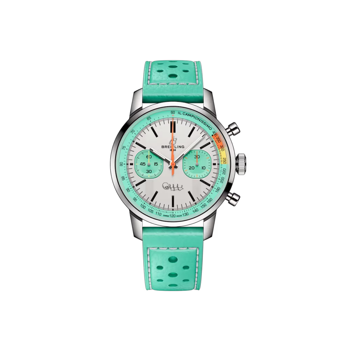 Dit Breitling horloge behoort tot de Breitling Top Time collectie. 
Referentienummer: AB01768A1A1X1
Caliber: Breitling 01 (Manufacture)

