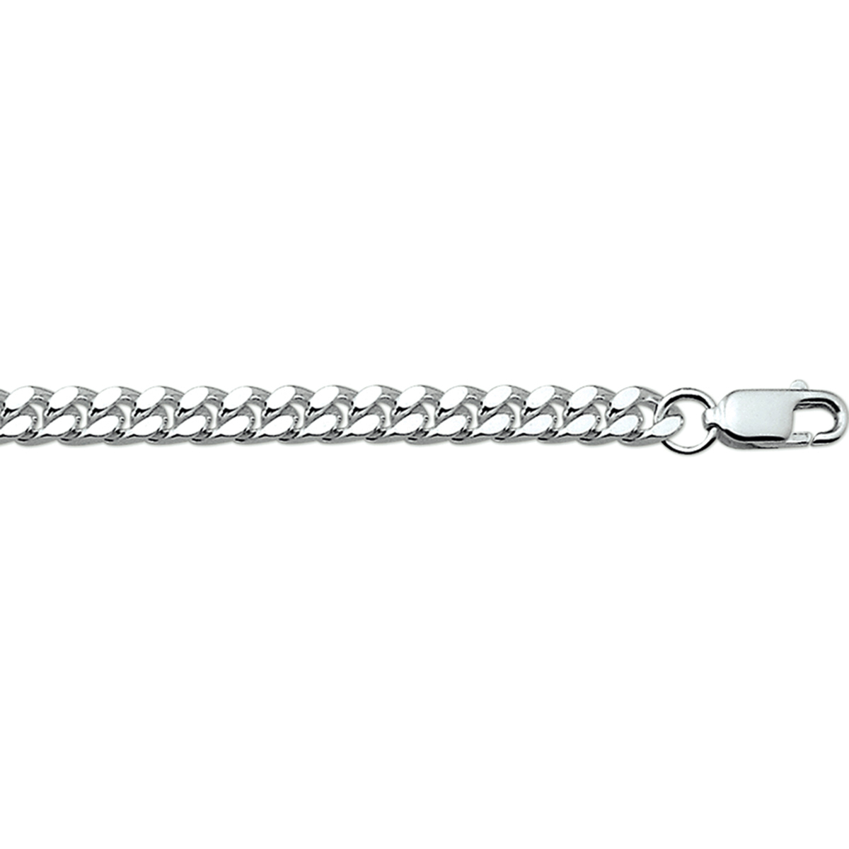 Zilveren lengte artikel met geslepen gourmette schakel. De schakelbreedte is 4.3mm.