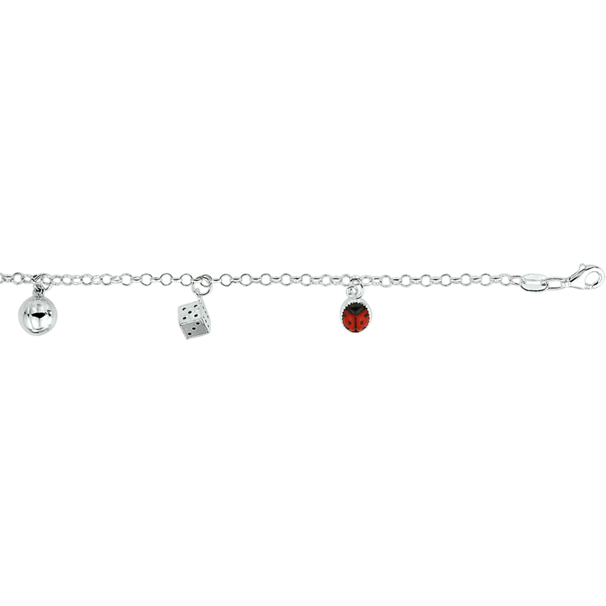 Zilveren jasseron armband met een lengte van 17cm uitgevoerd met 4 diverse bedels in een zware uitvoering.
