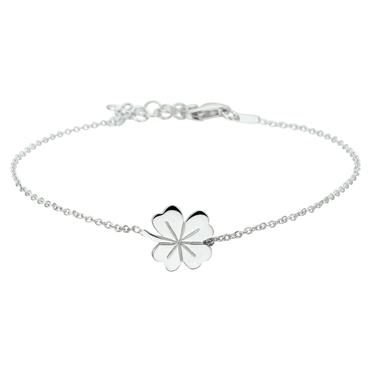 Gerhodineerd zilveren armband met een klavertje.
