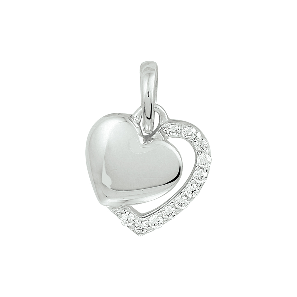 Romantische gerhodineerd zilveren hart hanger met een afmeting van 11x11.5mm uitgevoerd met een schitterende rij van zirkonia. De hanger is ook goed te combineren met een bijpassend collier uit onze collectie. De combinatie van de sprankelende zirkonia en het bijzondere hart is een originele toevoeging aan jouw sieradencollectie!