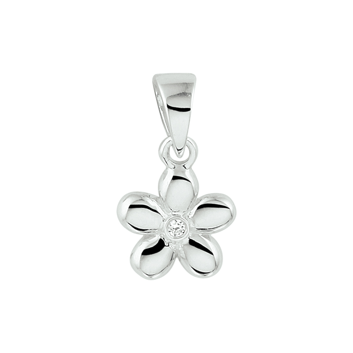Gerhodineerd zilveren hanger in de vorm van een bloem. Uitgevoerd met een schitterende zirkonia. Tip: Leuk om kado te geven! Zie je ze al stralen?