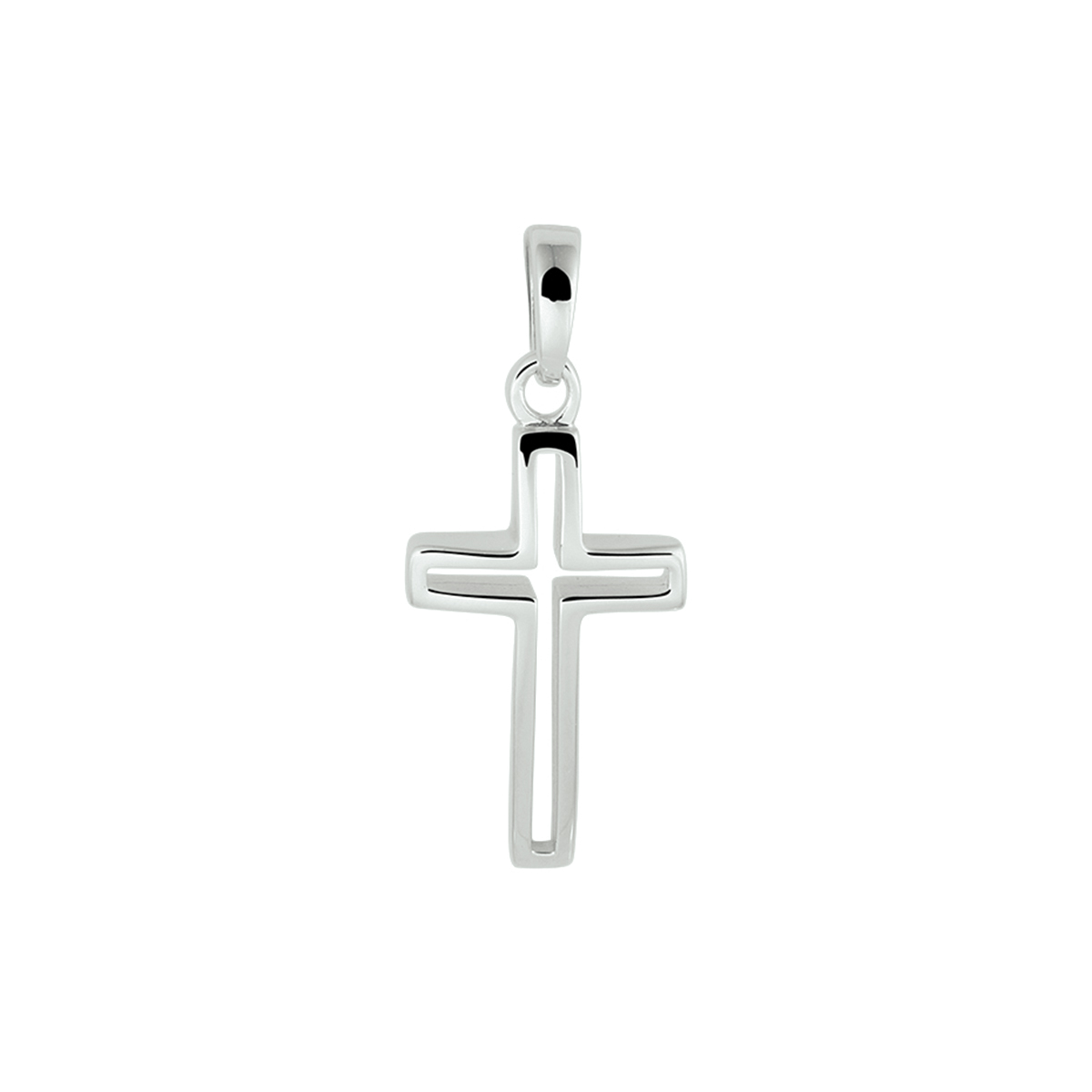 Gerhodineerd 925 zilveren hanger in de vorm van een kruis. Het kruis heeft een afmeting van 17x10.5mm. De totale hoogte van de hanger is 2.4cm.