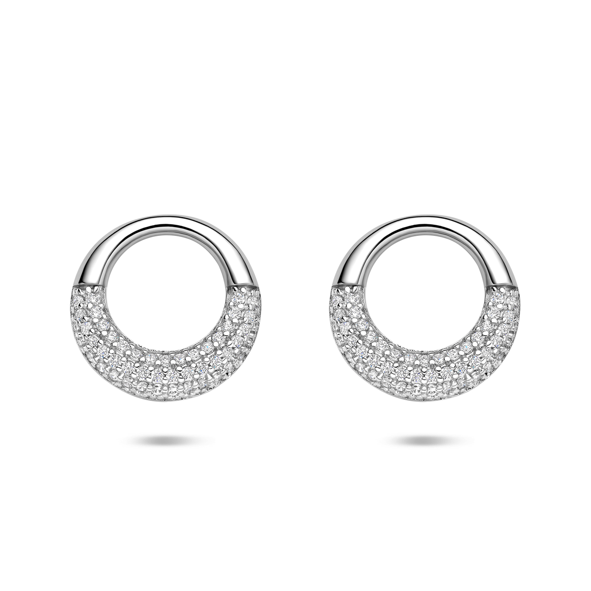 Zilver Gerhodineerde Oorstekers Rond met Zirkonia