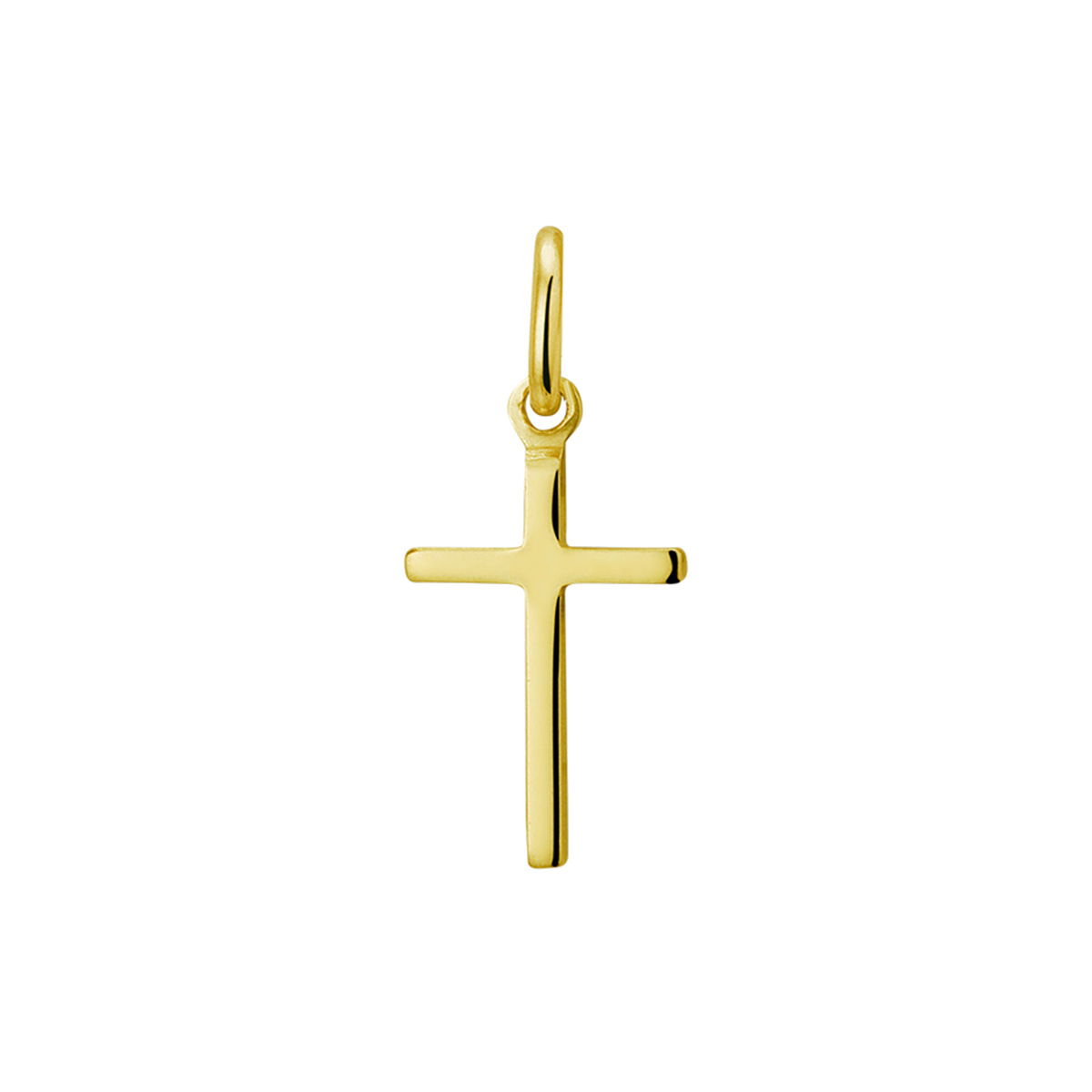 Verguld op 925 zilveren hanger in de vorm van een kruis. De hanger heeft een totale hoogte van 2cm en een breedte van 9mm. De hanger is goed te combineren met een bijpassend collier uit onze collectie. Geen garantie op plating.