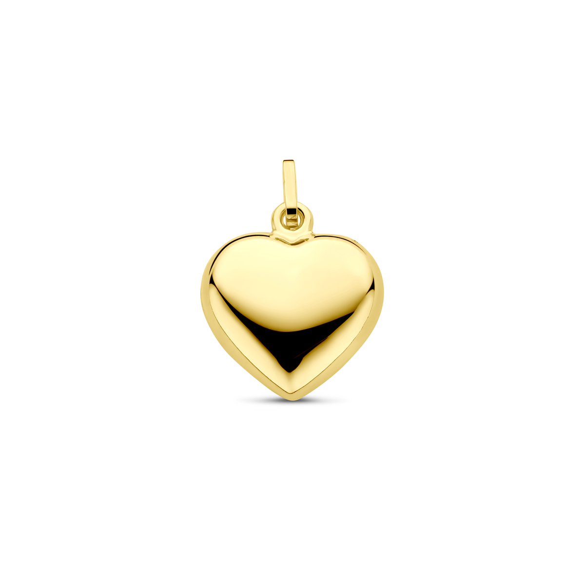 Geelgouden hanger met een hart uitgevoerd met een stevig hangoog. De hanger is ook verkrijgbaar in het wigoud.