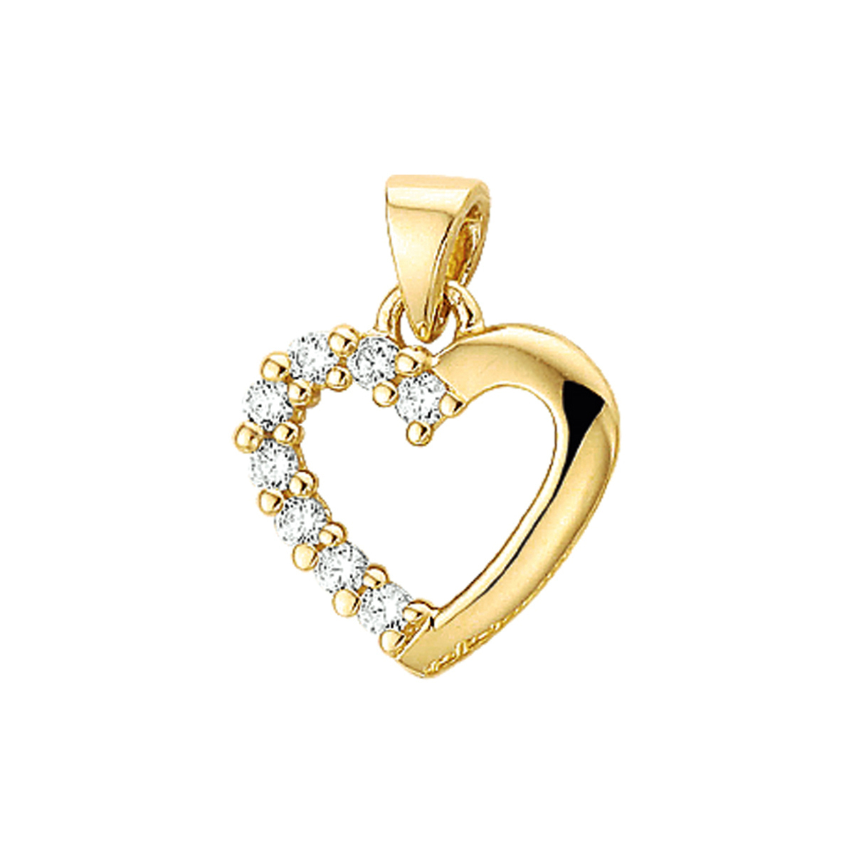Geelgouden hanger met een hart en zirkonia.