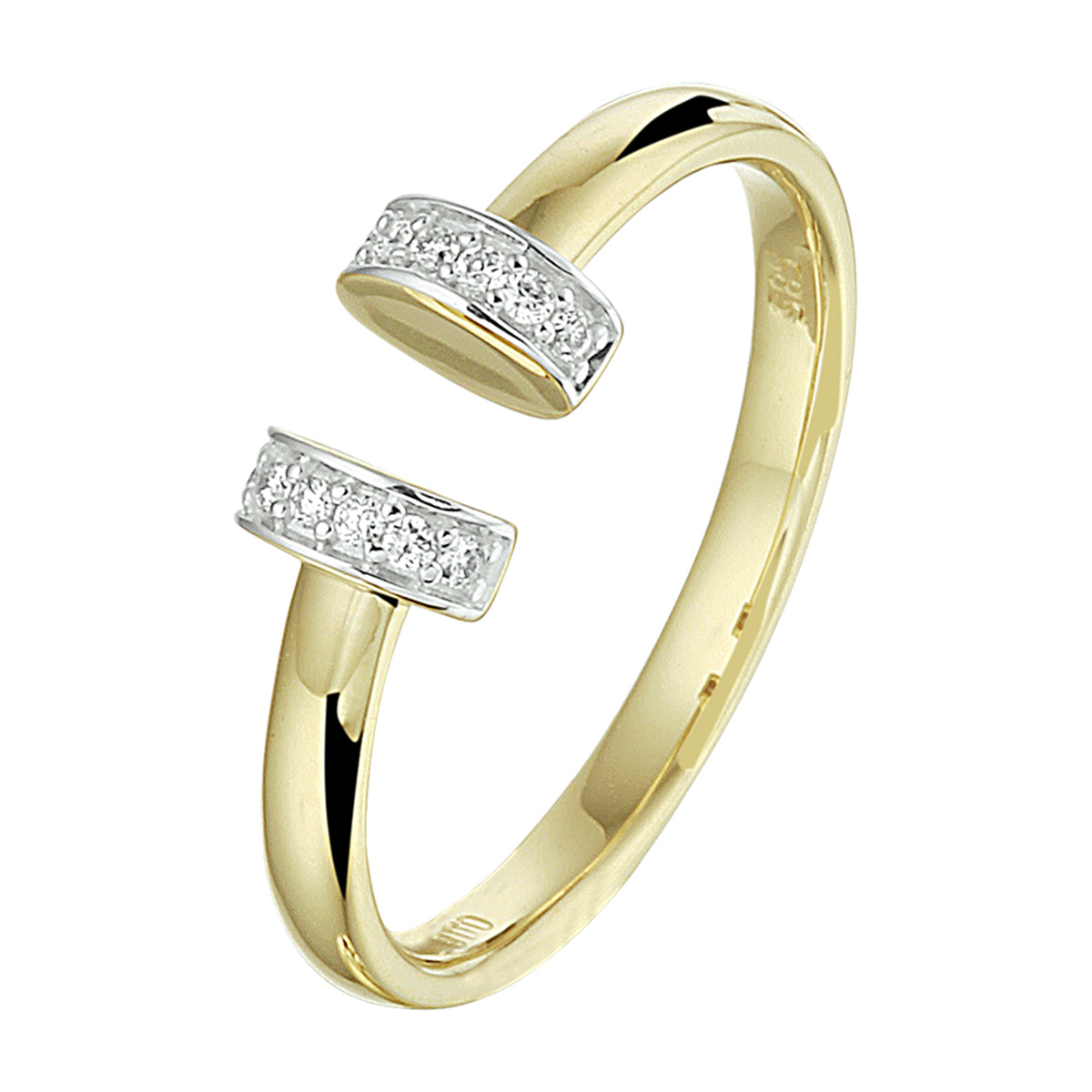 14k Geelgouden ring uitgevoerd met een schitterende diamant rij. De ring heeft een breedte van 5.5mm.