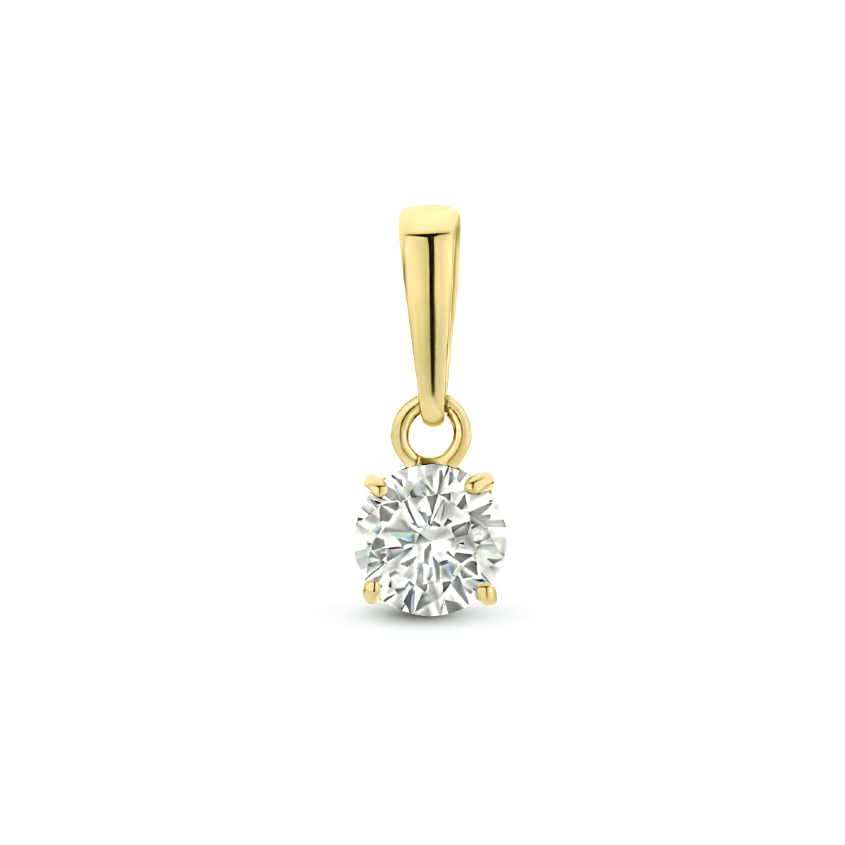 14k Geelgouden hanger uitgevoerd met een schitterende zirkonia.