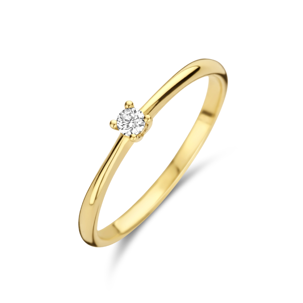 14k Geelgouden ring uitgevoerd met een schitterende diamant.