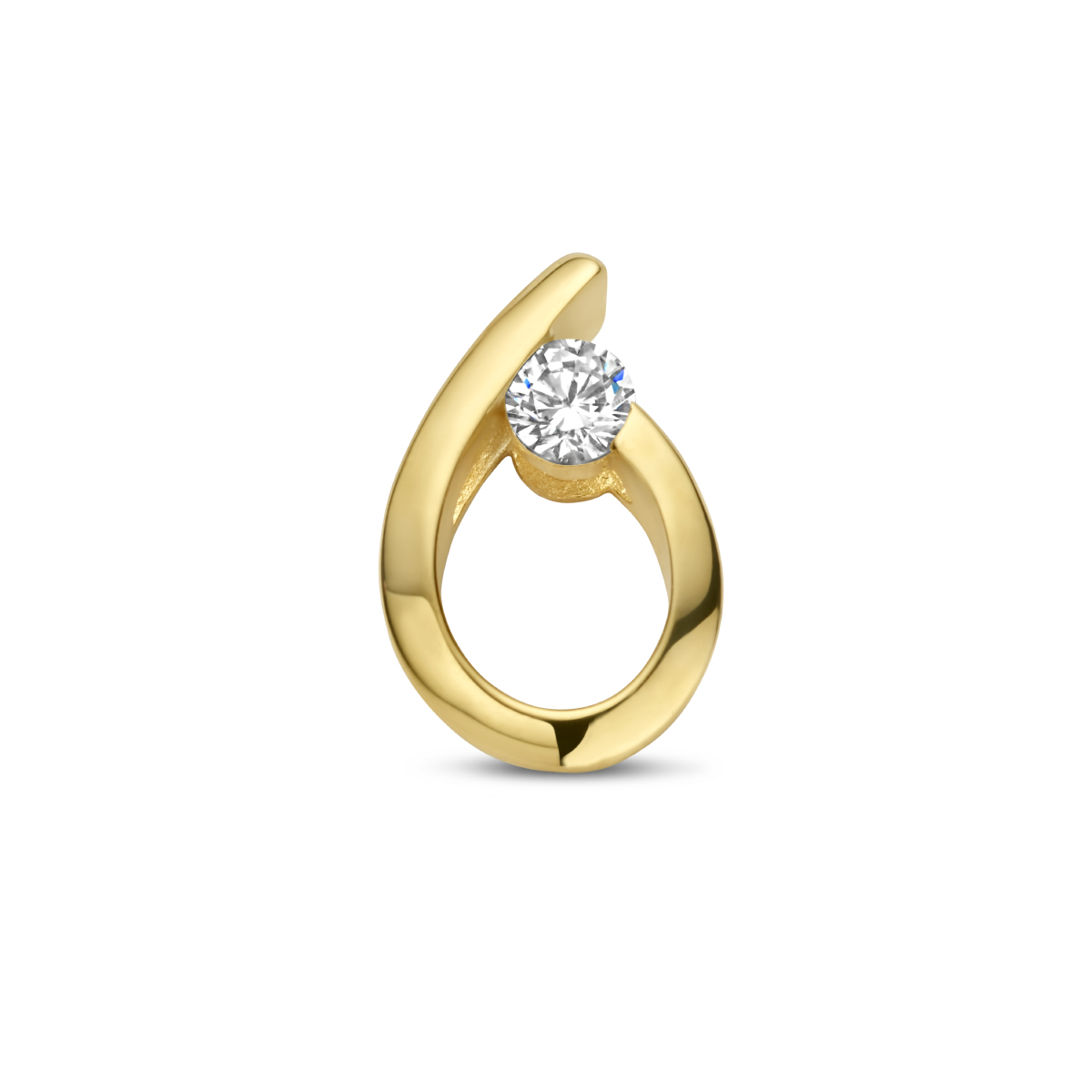 14k Geelgouden hanger uitgevoerd met zirkonia. De hanger heeft afmeting 13x8.5mm.