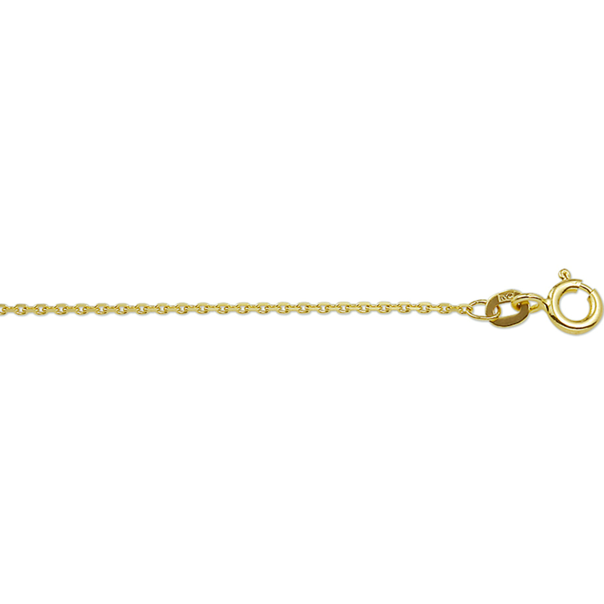 14k Geelgouden lengteartikel met 3 draaglengtes. De schakelbreedte is 1.1mm.