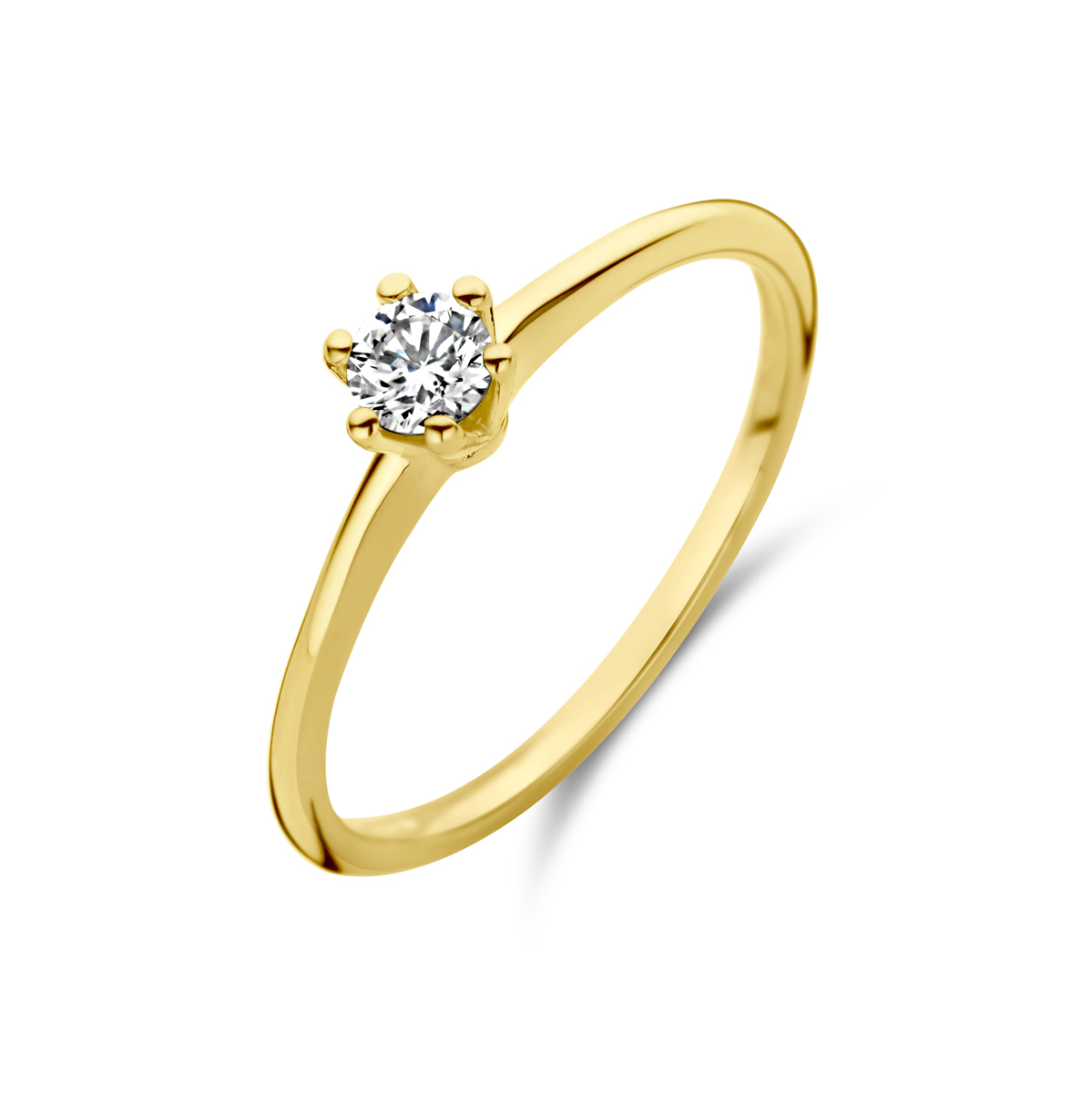 14k Geelgouden ring uitgevoerd met diamant. De ring heeft een breedte van 4.5mm.&nbsp; &nbsp;&nbsp;