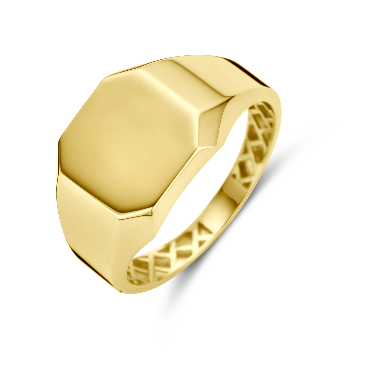 14k Geelgouden graveerring met een breedte van 10.5mm.
