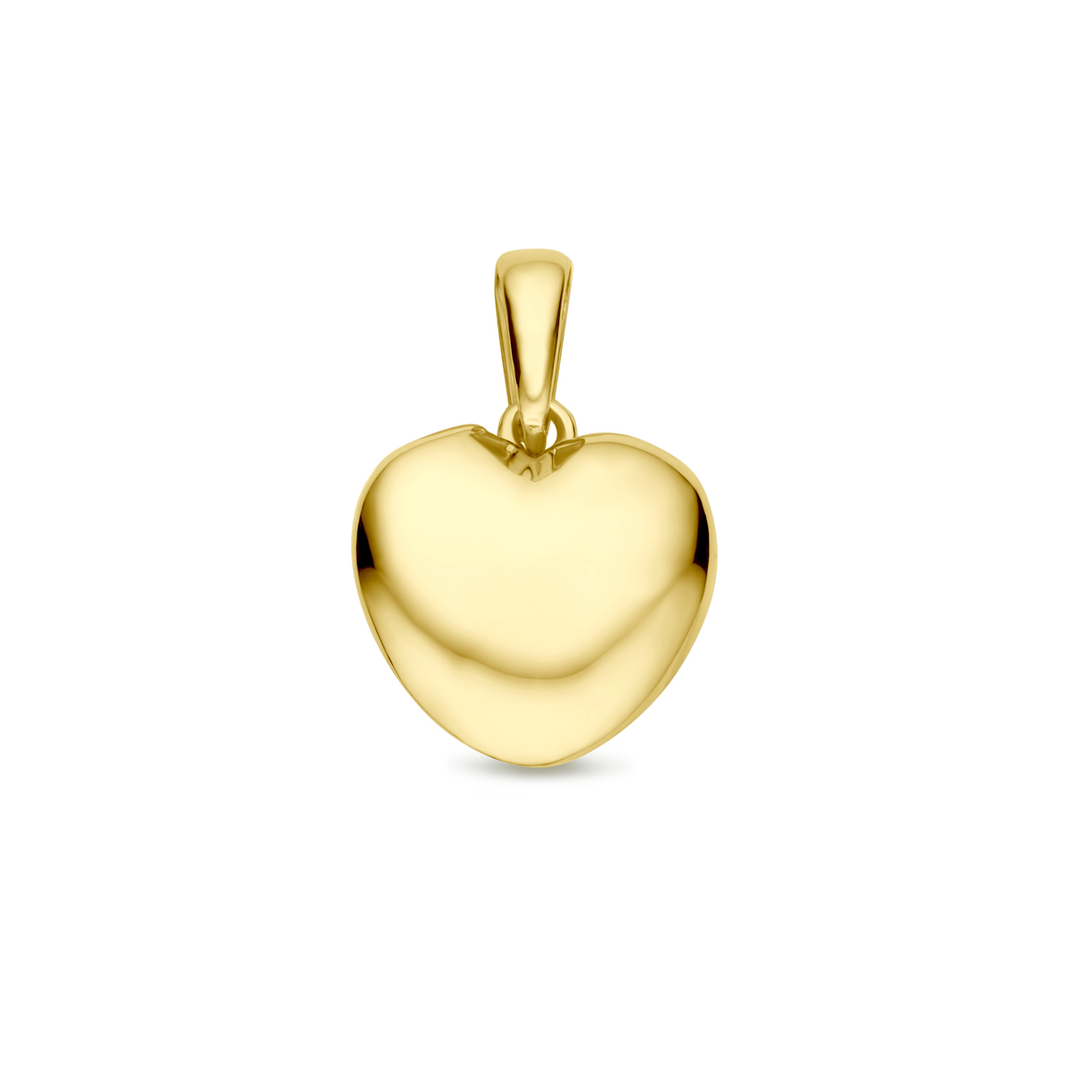 14k Geelgouden hanger uitgevoerd met een hartje. De hanger heeft een totale hoogte van 16mm.
