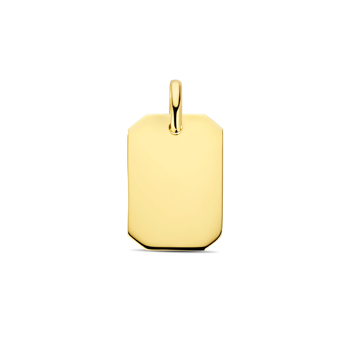 14k Geelgouden graveerhanger met een totale hoogte van 20mm.