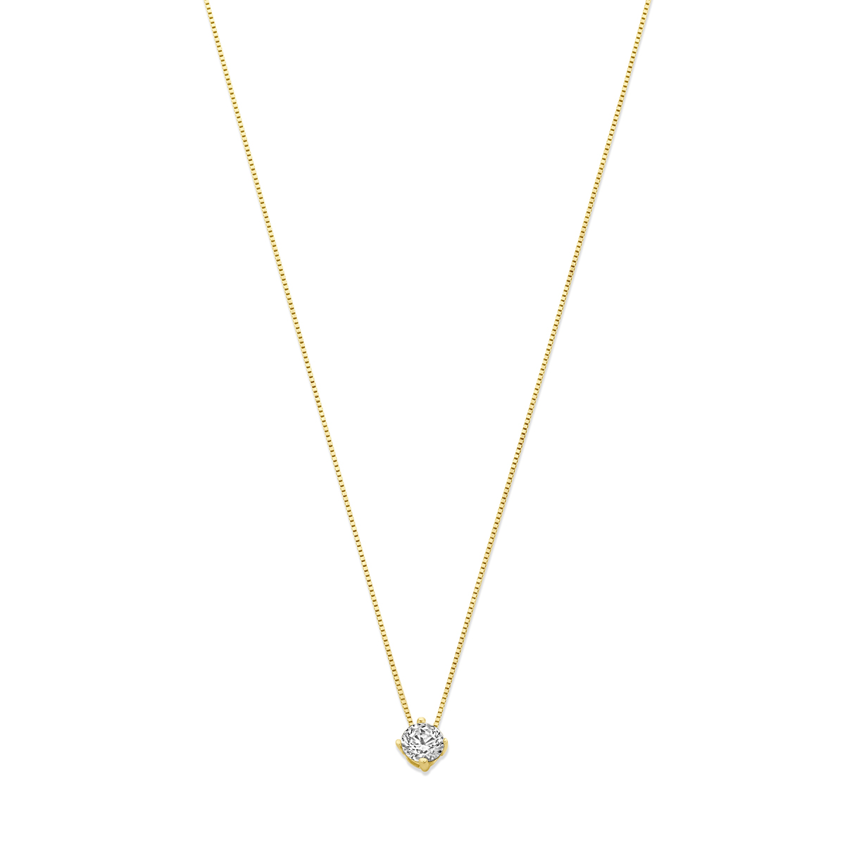 14k Geelgouden collier uitgevoerd met zirkonia. Het collier heeft draaglengtes van 43-45cm en een schakelbreedte van 0.5mm.