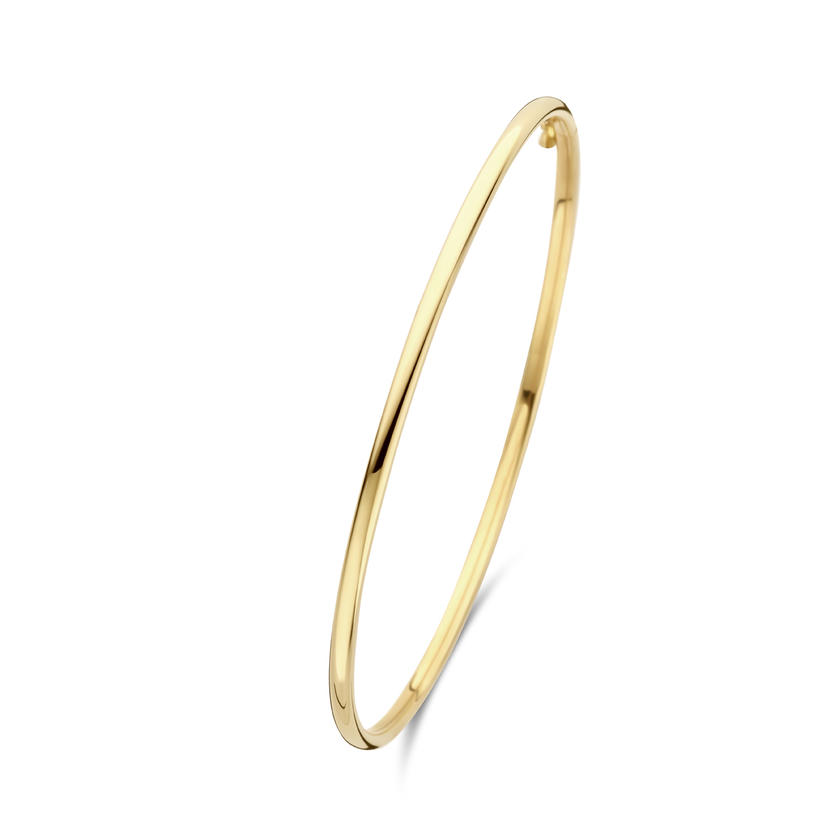14k Geelgouden bangle met een buis van 2,4x1,7mm en een binnendiameter van 60x52mm.