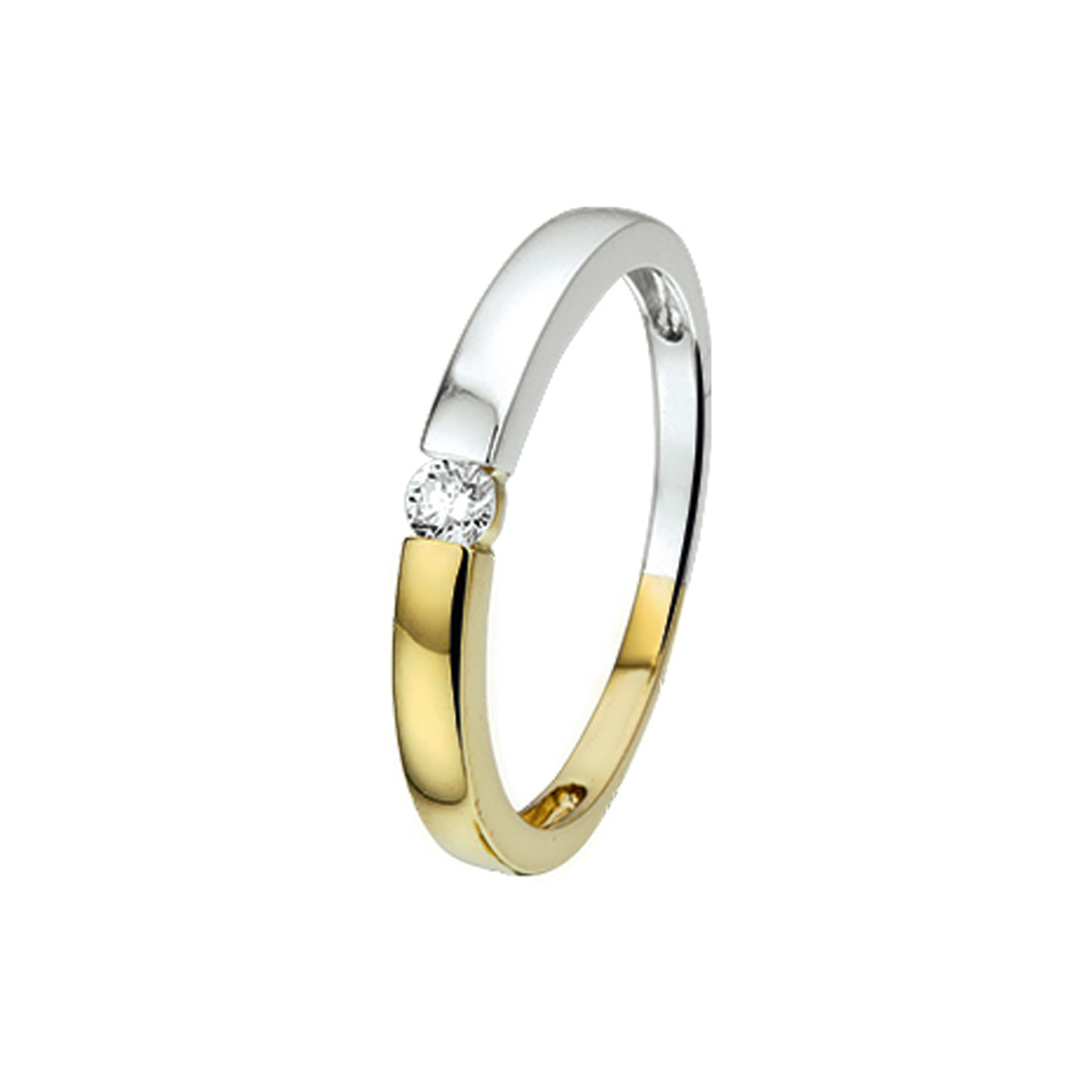 Bicolor wit- en geelgouden ring met diamant.
