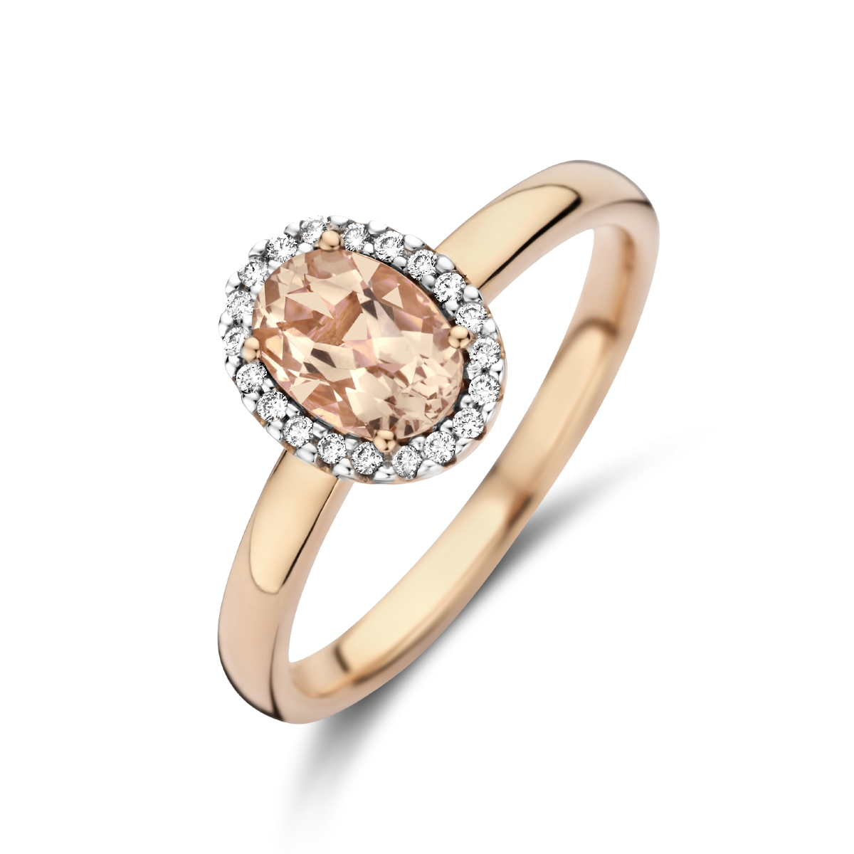 14k Rosegouden ring uitgevoerd met een schitterende diamant rij.
