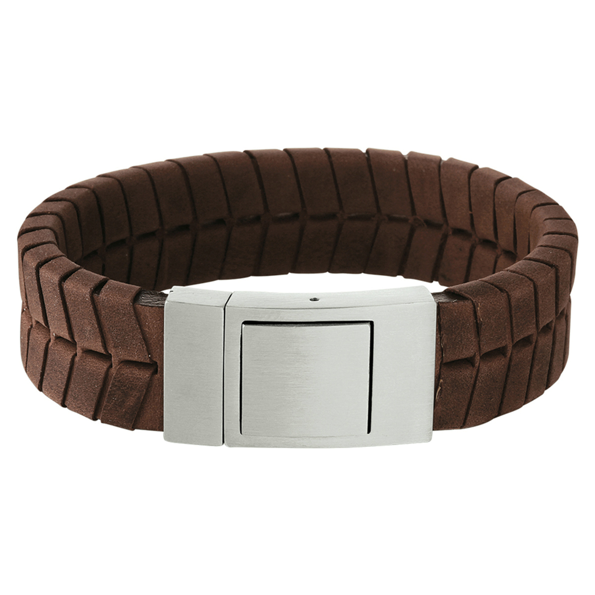 Deze stoere leren armband met een bruine kleur speciaal voor heren heeft een draaglengte van 21 cm. Daarnaast is de armband uitgevoerd met een baksluiting voorzien van een drukker.