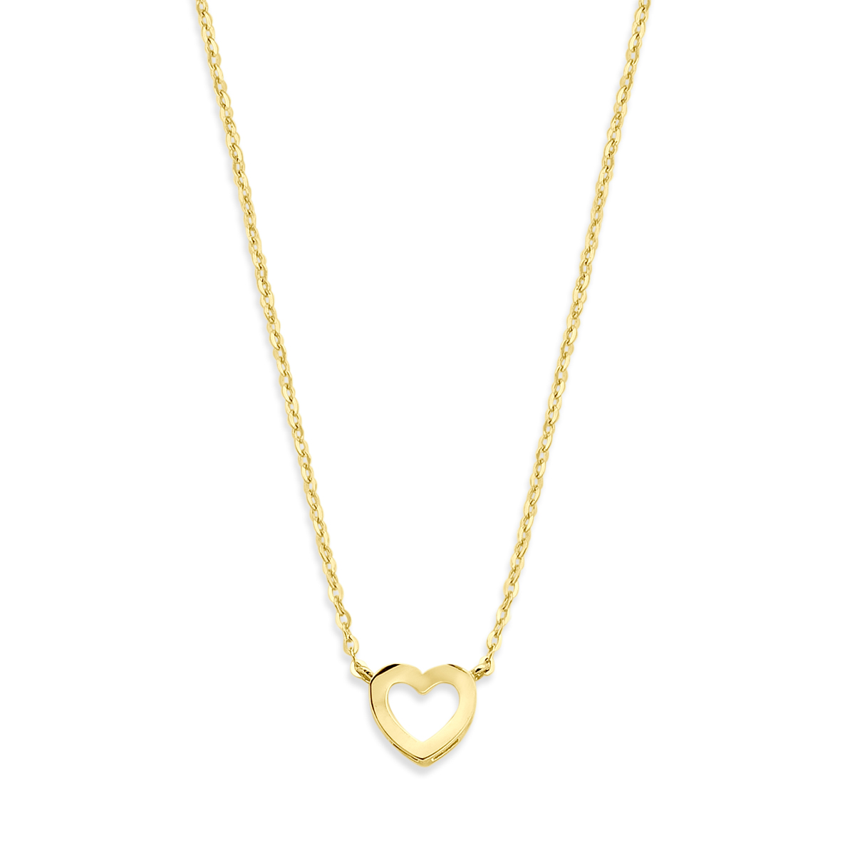 9k Geel kleurig collier uitgevoerd met een hartje. Het collier heeft draaglengtes van&nbsp;41 - 43 - 45 cm.