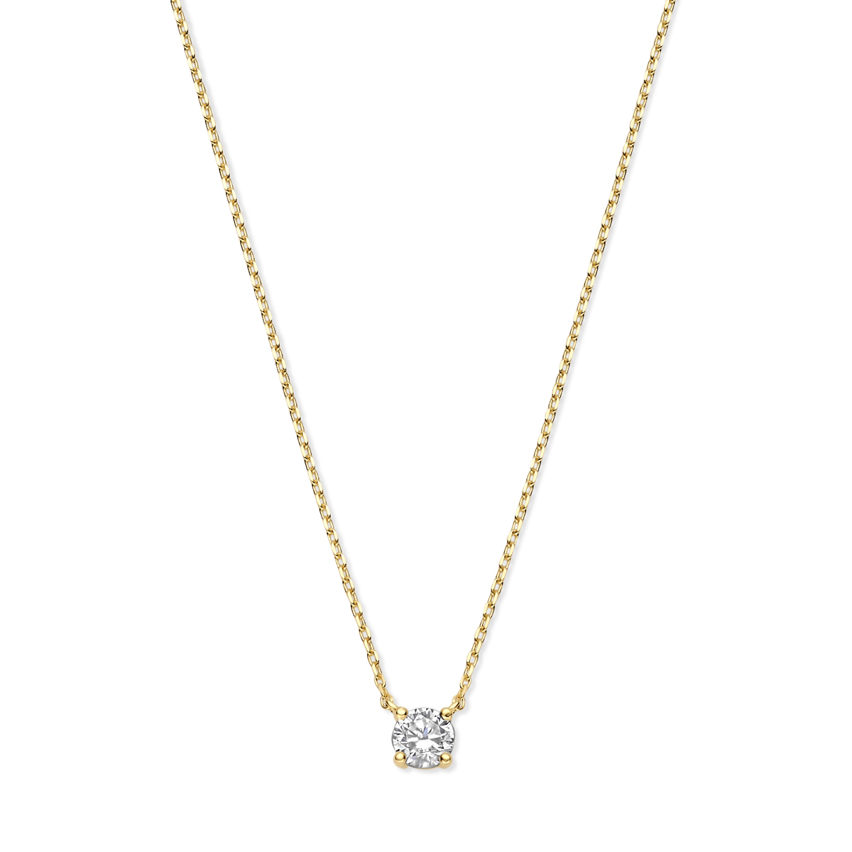 9k Geel kleurig collier uitgevoerd met zirkonia. Het collier heeft draaglentes van ;40 - 42 - 44 cm.