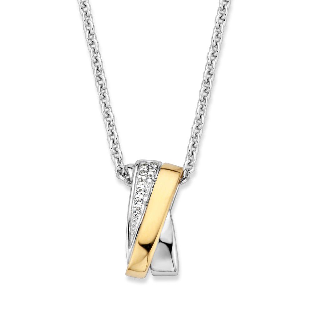 Zilver collier met hanger zilver/goud en zirkonia