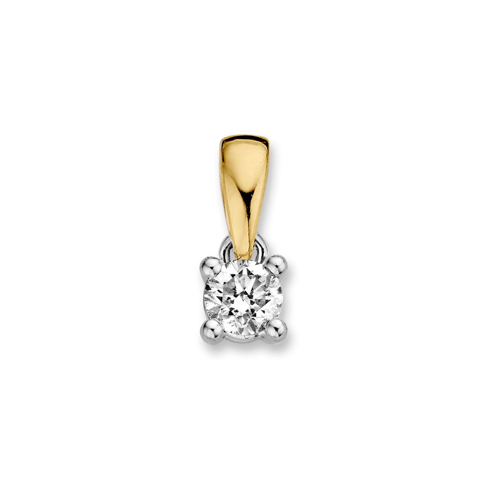Excellent Jewelry - 14kt Bicolor gouden solitair hanger met 0,24crt. briljant in vierpoots-chatonzetting - HG417103
