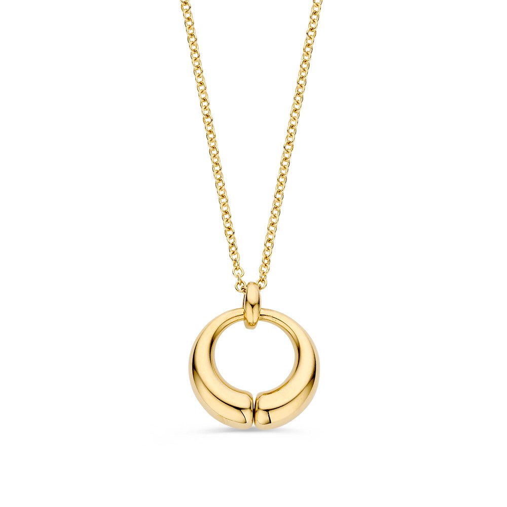 Geelgouden collier met een speelse hanger met a-symmetrisch ontwerp.
