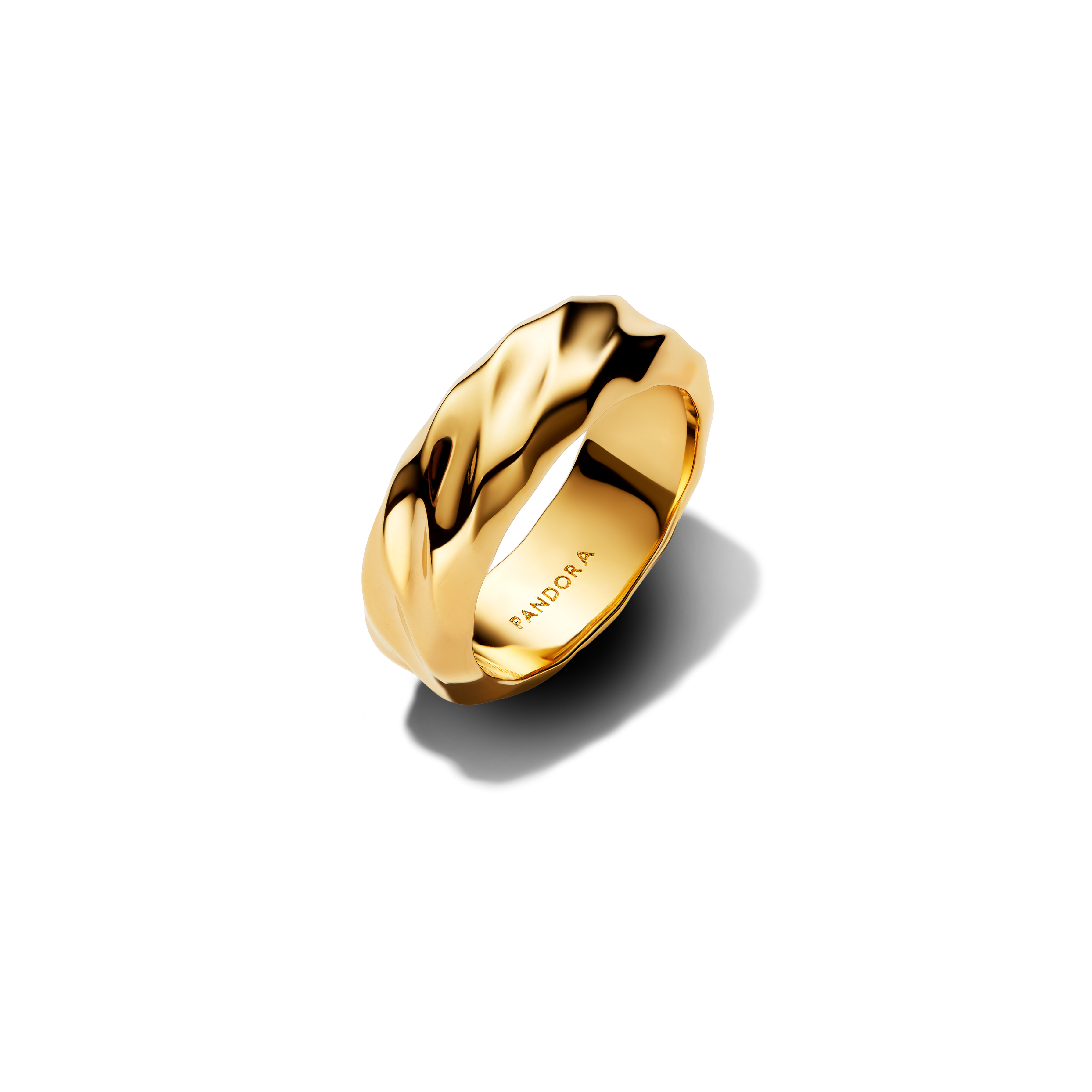 Pandora Geribbelde Brede Band Ring, 14k gold plated
