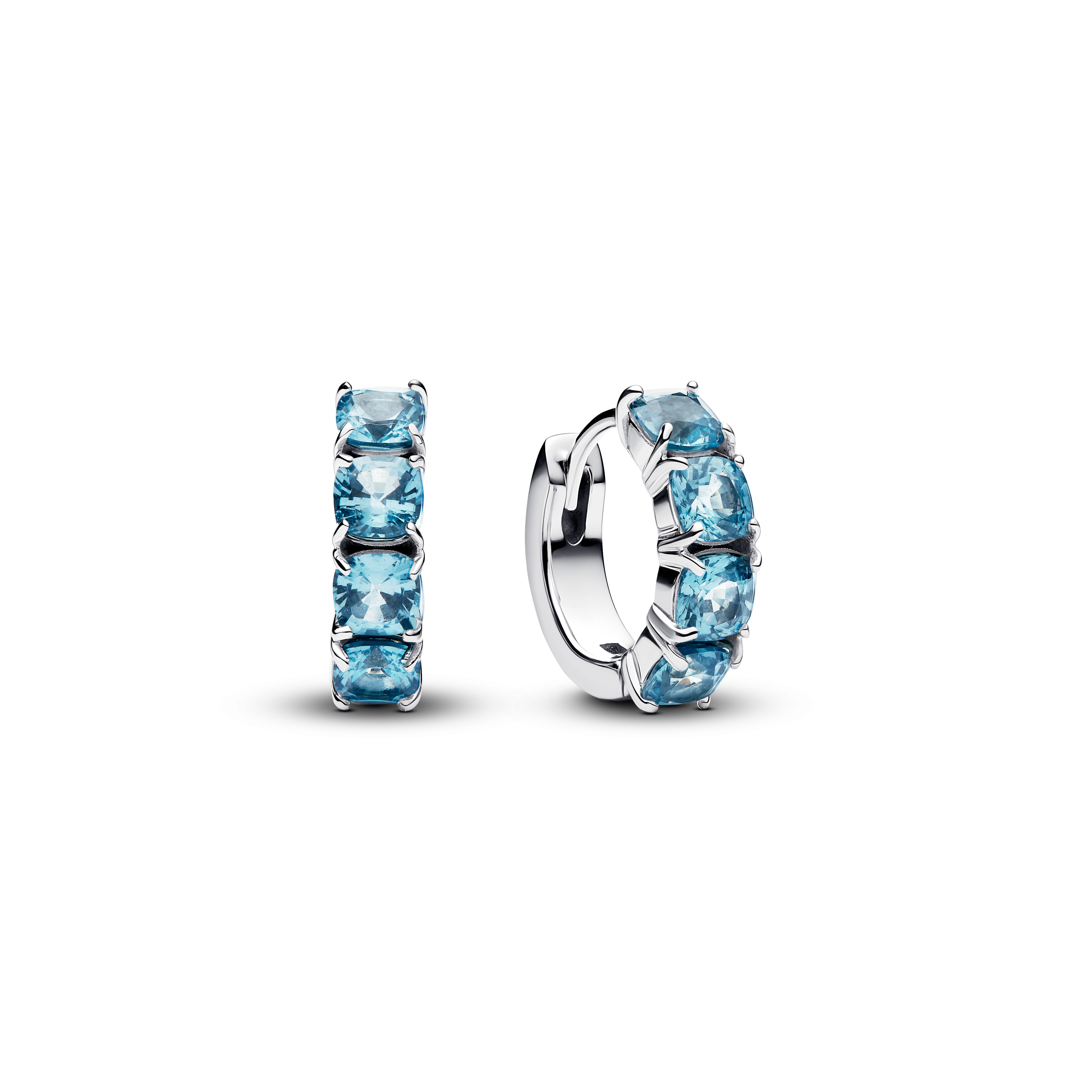Pandora - Zilveren klapcreolen bezet met blauwe zirconia's - 293851C01