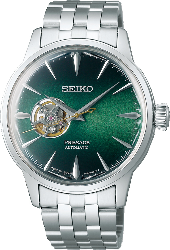 Dit is een herenhorloge van het merk Seiko. Het is een analoog horloge gemaakt van staal. De diameter van de kast is 40.5 mm en de kast is 12.1 mm dik.
De verdere specificaties van het horloge zijn als volgt:
Kastvorm: rond
Kastkleur: zilverkleurig
Kastmateriaal: staal
Bandbreedte: 20 mm
Bandlengte: 270.5 mm
Sluiting: vouwsluiting met drukker
Wijzerplaatkleur: groen
Glassoort: hardlex mineraal glas
Waterdichtheid: 5 ATM
Techniek: automaat